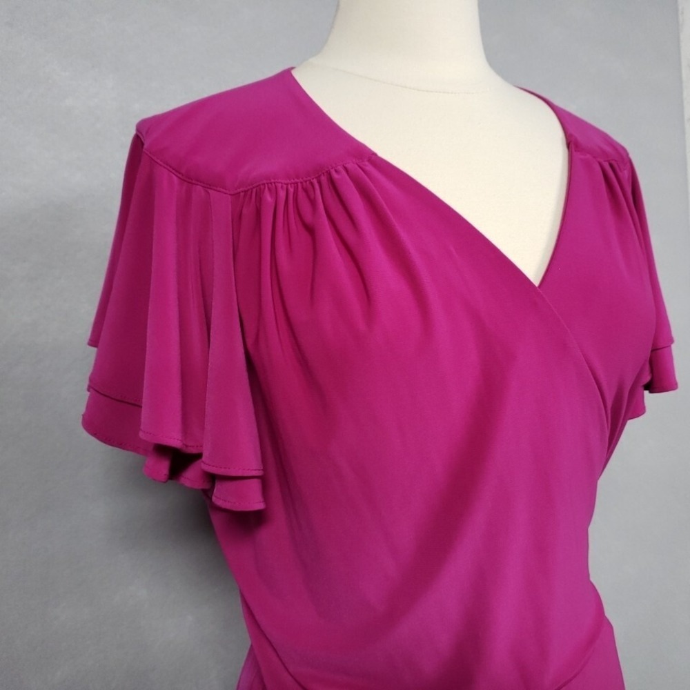 Emma & Michele Womens 2X Wrap Dress Fuchsia Pink Ruffle Sleeve Barbiecore